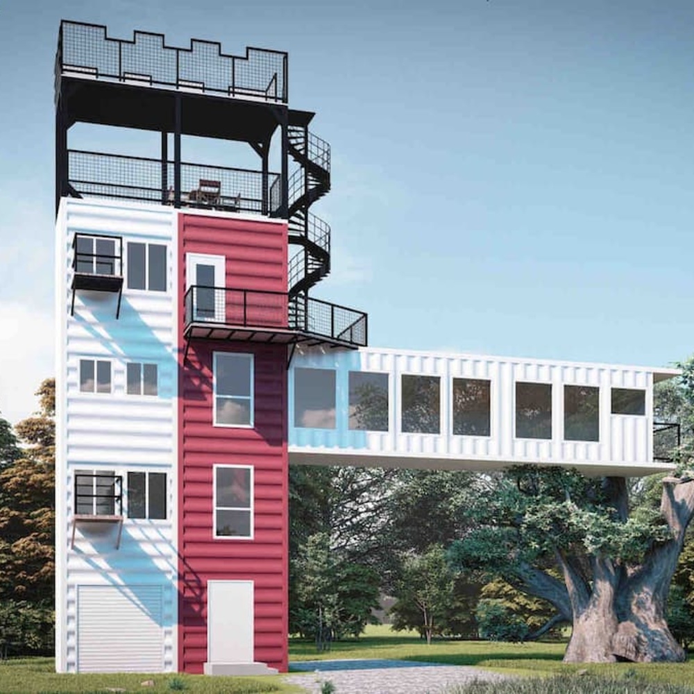 air castle.. منزل الشجرة المبني من الحاويات المعاد تدويرها