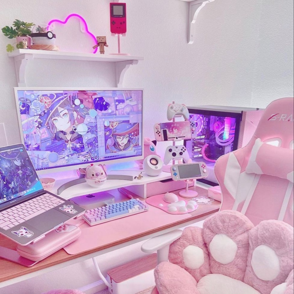 الوردي الباستيل في تصميم غرفة ألعاب الكترونية