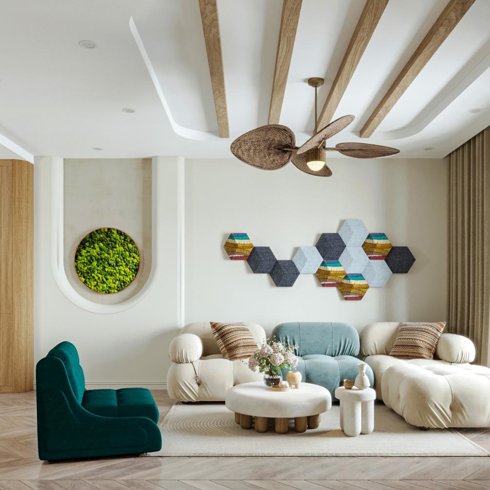 تصميم سقف غرفة المعيشة بأسلوب ريفي عصري