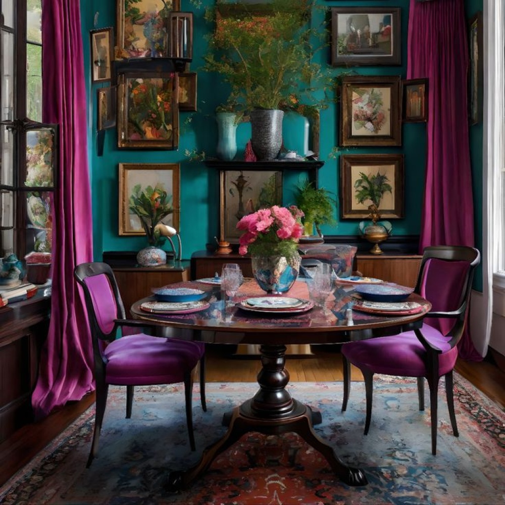 نغمات الجواهر jewel tones، من أجمل اتجاهات هذا العام لغرف الطعام