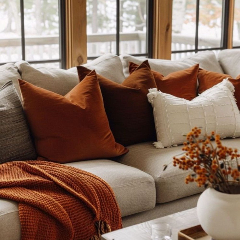استبدلي أغطية الوسائد ذات الألوان الصيفية الفاتحة بالظلال الخريفية المميزة
