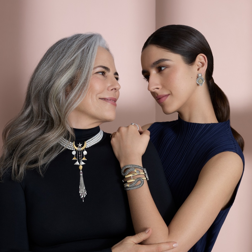 Beaded Crescent Necklace- Two-Snake Bangle- Tribal Ring-Nizar Qabbani Earrings 