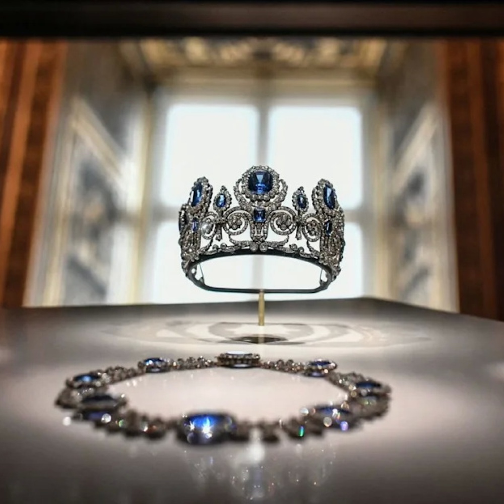 set of jewelry of Queen Marie-Amelie and Queen Hortense, displayed at Apollon's Gallery -Photo by STEPHANE DE SAKUTINAFP via Getty Images)