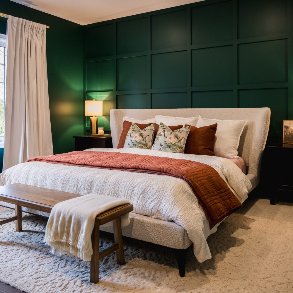 الأخضر الزمردي لألواح جدران غرفة النوم