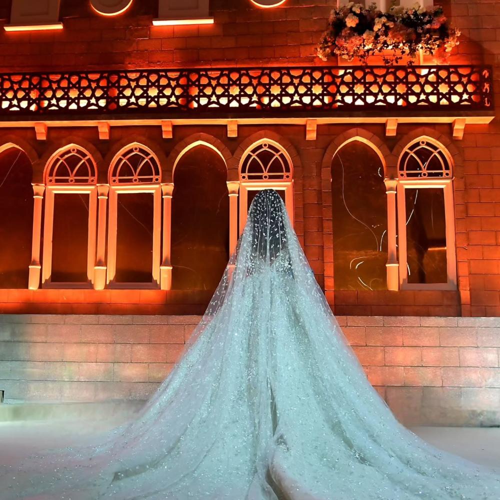 صورة من الخلف تظهر عروس بفستان وطرحة من زهير مراد