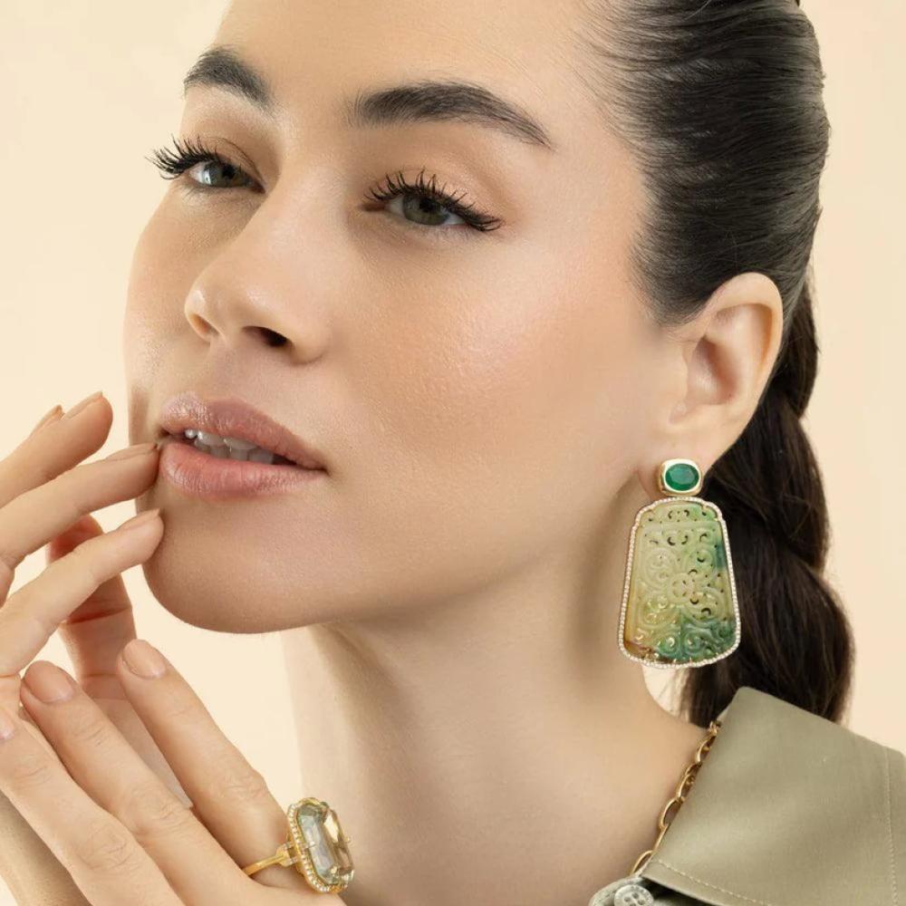 أقراط Emerald Jade Oval G - One من goshwara