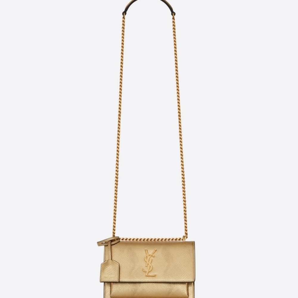 حقيبة «سانست» الصغيرة باللون الذهبي والجلد النافر