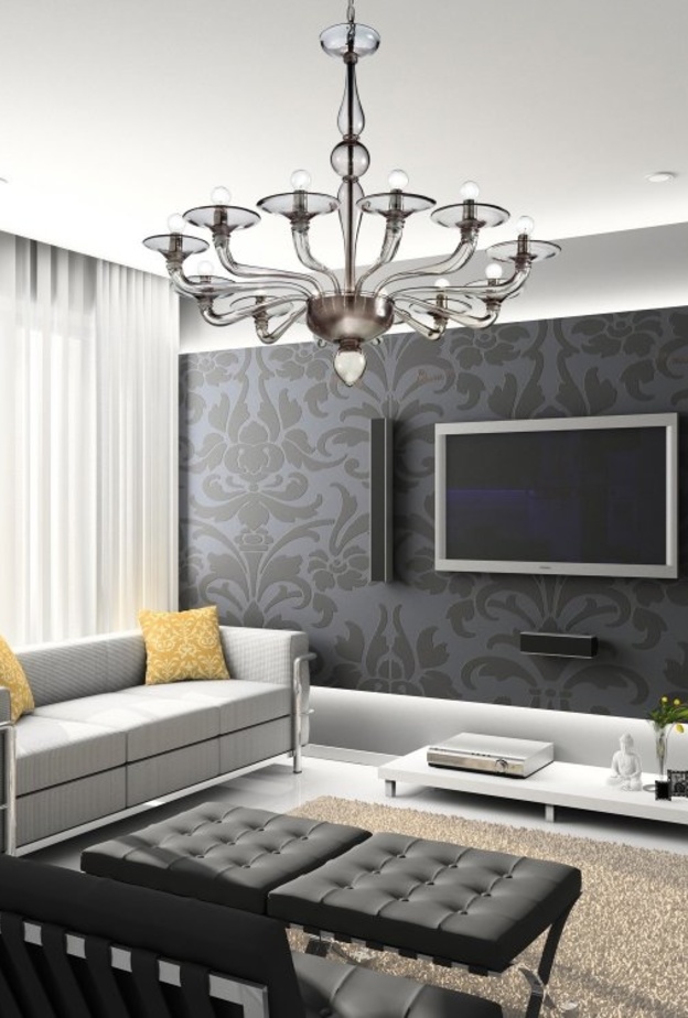اختاري الثريا الفضية لغرفة المعيشة ذات اللون الأبيض والأسود