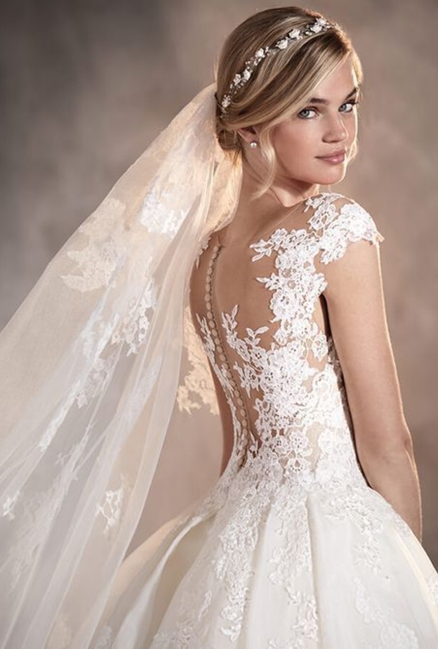 ظهر الفستان من القماش الرقيق الشفاف الذي تزينه الأزرار