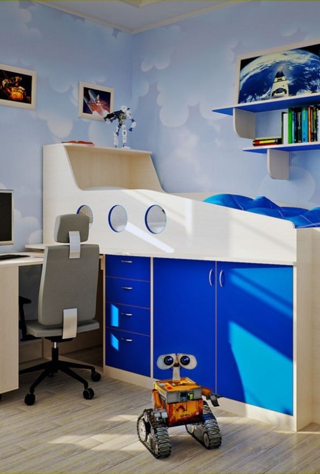 غرف نوم أطفال مودرن باللون الأبيض و الأزرق