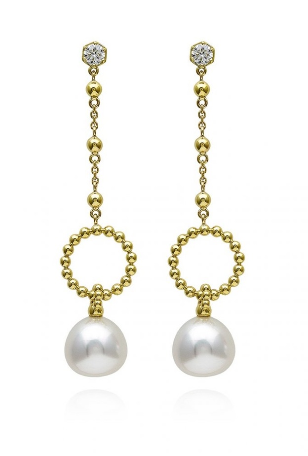 أقراط بودلز من الذهب الأصفر واللؤلؤ