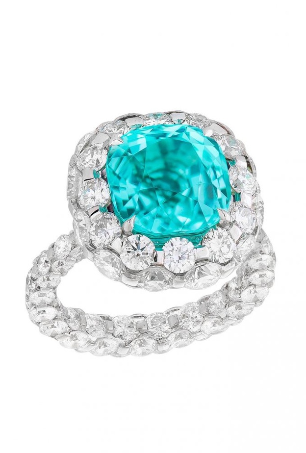 خاتم بوغوصيان من الذهب الأبيض والتورمالين والماس