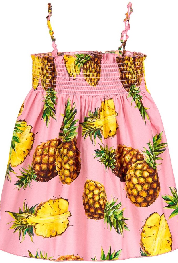 فستان زهري للفتيات بنقشات فاكهة الأناناس من دولتشي أند غابانا