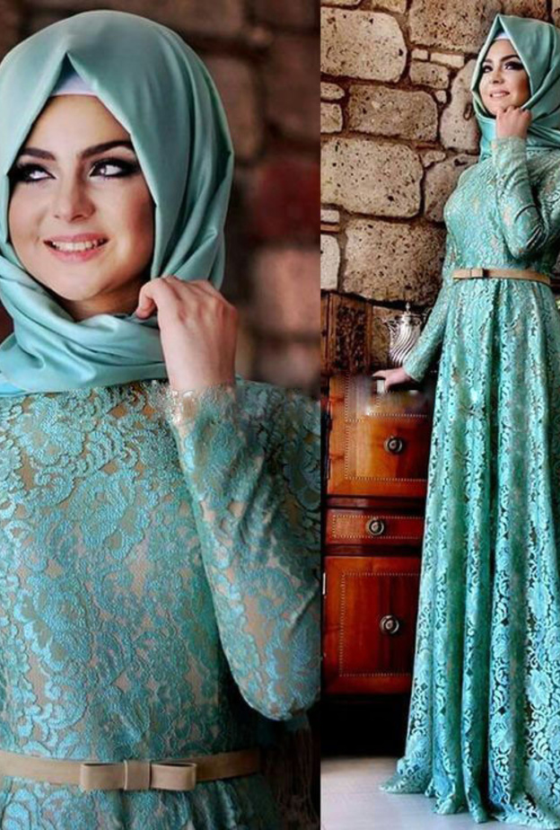 فساتين سواريه محجبات دانتيل مع الألوان الجريئة