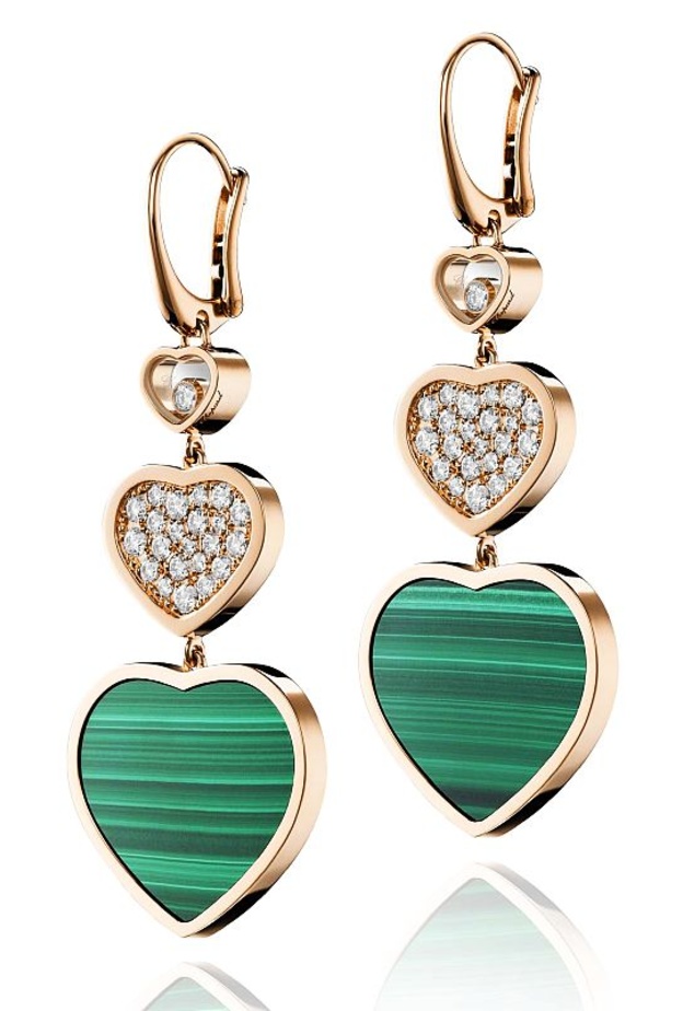 قرط شوبارد من الذهب الوردي والماس وحجر الملاكيت