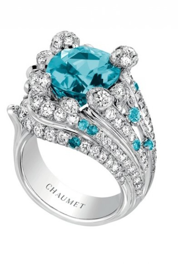 خاتم شوميه من الذهب الأبيض والماس والتورمالين