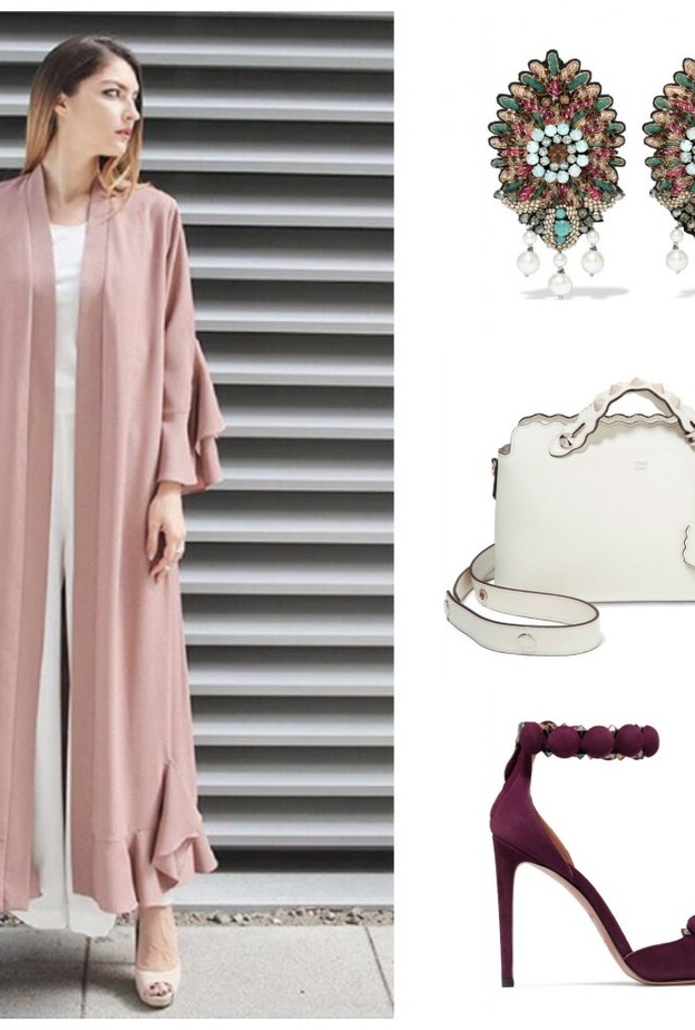 اطلالة راقية وأنيقة بالعباية باللون الزيتي الفاتح