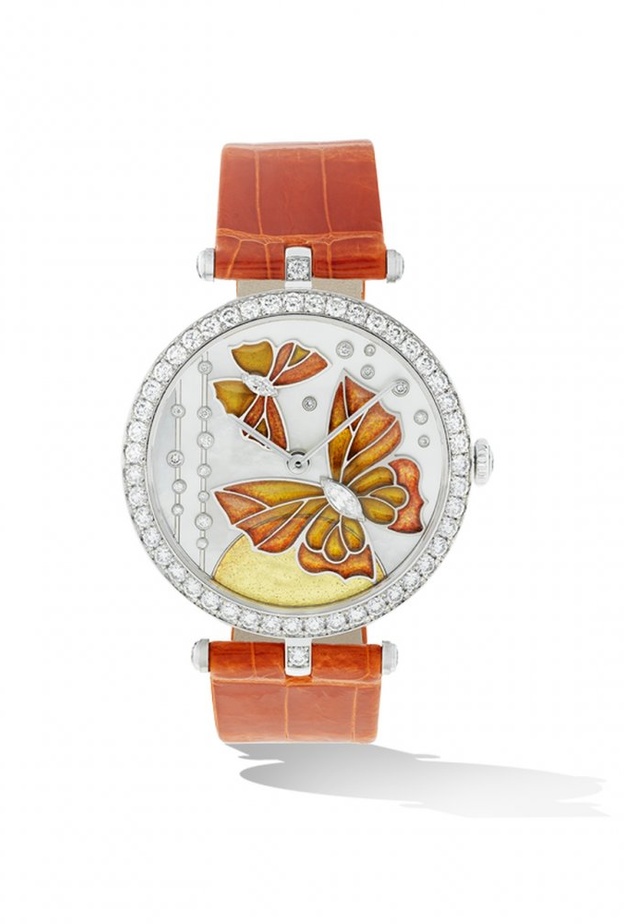 ساعة كارتييه من الذهب الوردي والماس والجلد البنفسجي