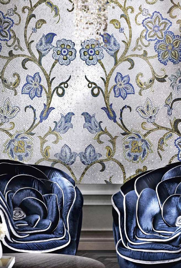 ديكور غرفة جلوس رائع يتألق بلوحة الموزاييك