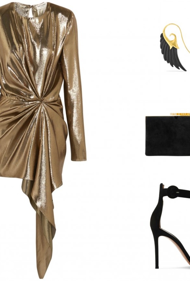 اطلالة لسهرات عطلة نهاية الأسبوع في فستان ذهبي قصير