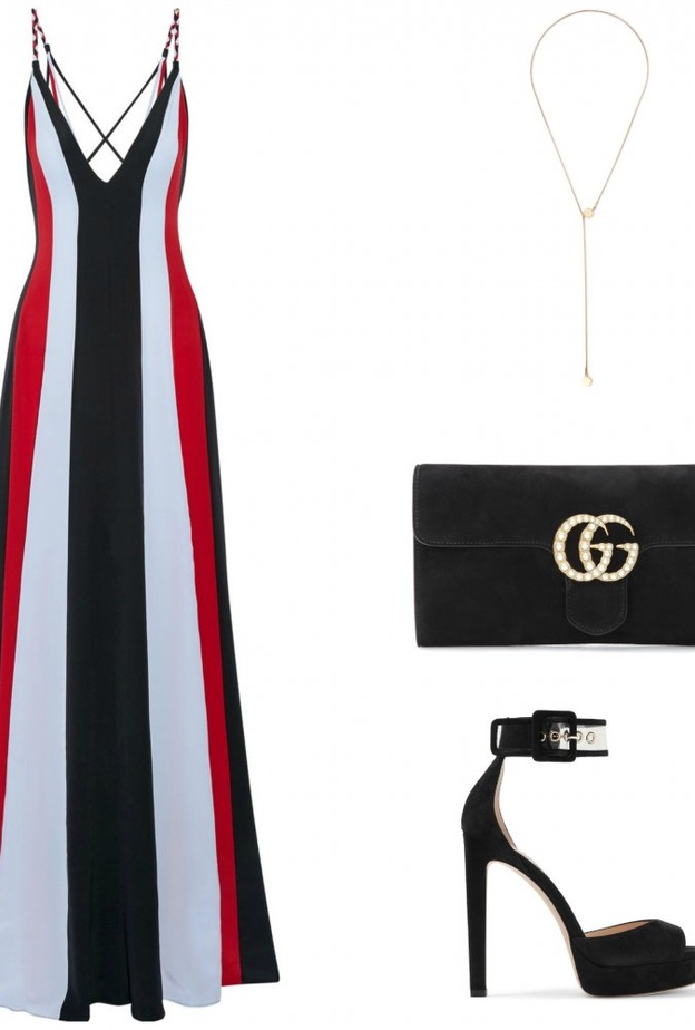 تنسيق ملابس لقصيرات القامة في فستان السهرة المقلم