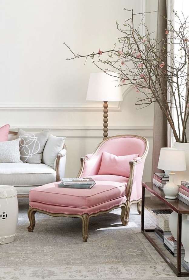 الرمادي و الزهري لديكور غرفة الجلوس باللون الباستيل