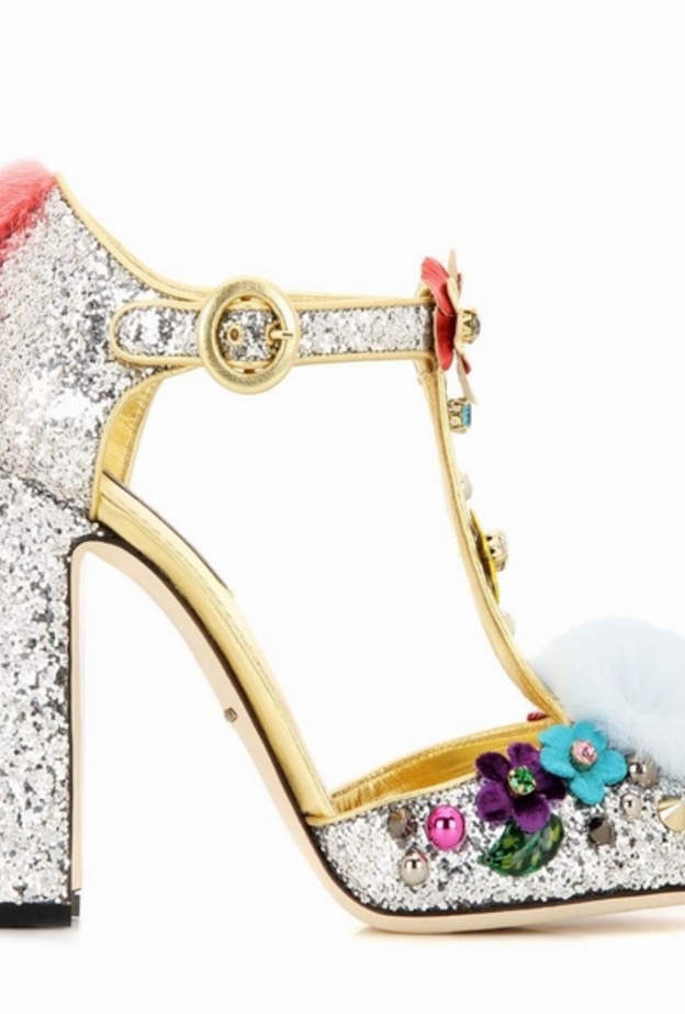 احذية دولتشي اند غابانا DOLCE & GABBANA  مع الفرو والحبيبات البراقة