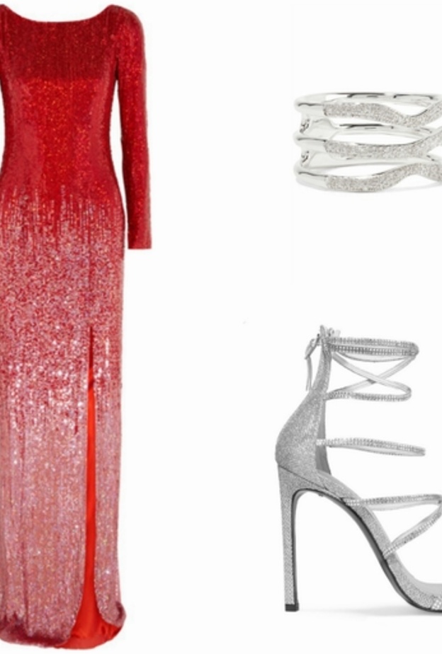 اطلالة للسهرة للمحجبات باللون الأحمر في فستان من جيني باكهام