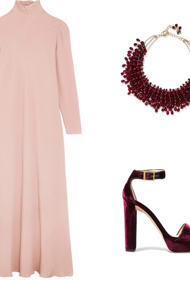 اطلالة راقية بالفستان الماكسي بدرجات الزهري للمحجبات