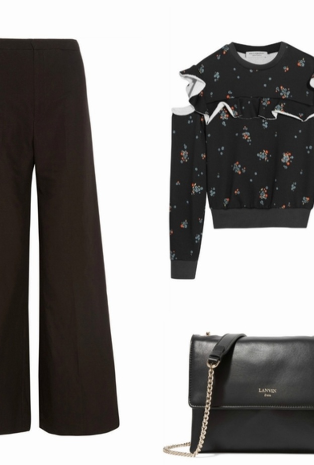 اطلالة عصرية في بنطلون الأرجل الواسعة باللون الأسود 