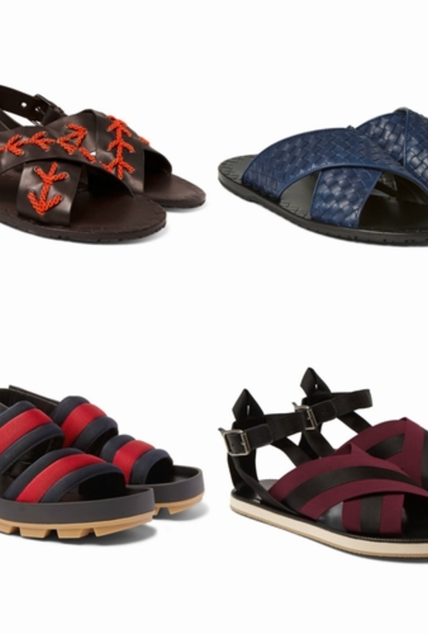 صندل من الجلد باللون الاحمر من DRIES VAN NOTEN