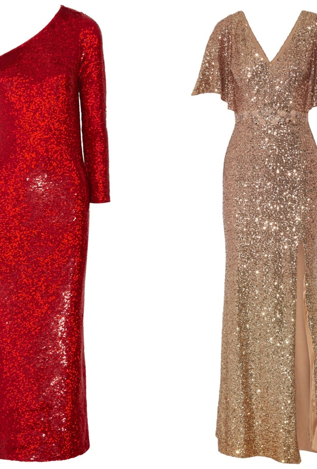 فساتين سهرة لمناسبات نهاية العام باللون الأحمر أو الذهبي