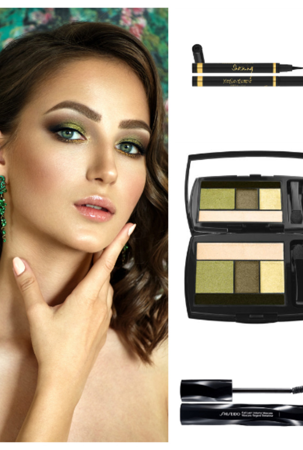 ظلال العيون البرتقالي والأخضر مع آيلاينر ممدود