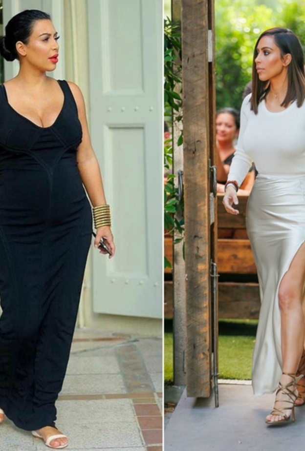 الصورة تظهر الفرق الذي حققته كيم كردشيان قبل و بعد الولادة