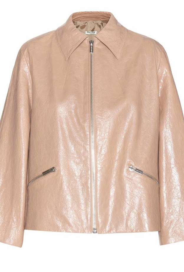 جاكيت جلدية باللون البيج من ميوميو Miu Miu