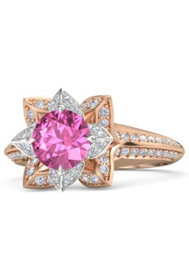 خاتم بحجر الزفير الزهري مع أحجار الماس