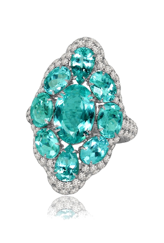 خاتم سوترا من الماس وتورمالين أزرق