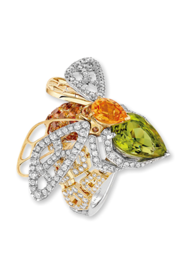 خاتم شوميه من الذهب الأبيض والأصفر والماس والعقيق والزبرجد