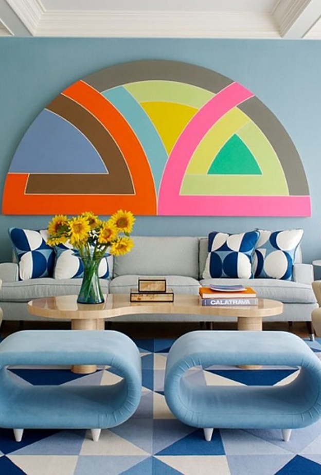 ديكورات غرفة معيشة بأسلوب السبعينات 