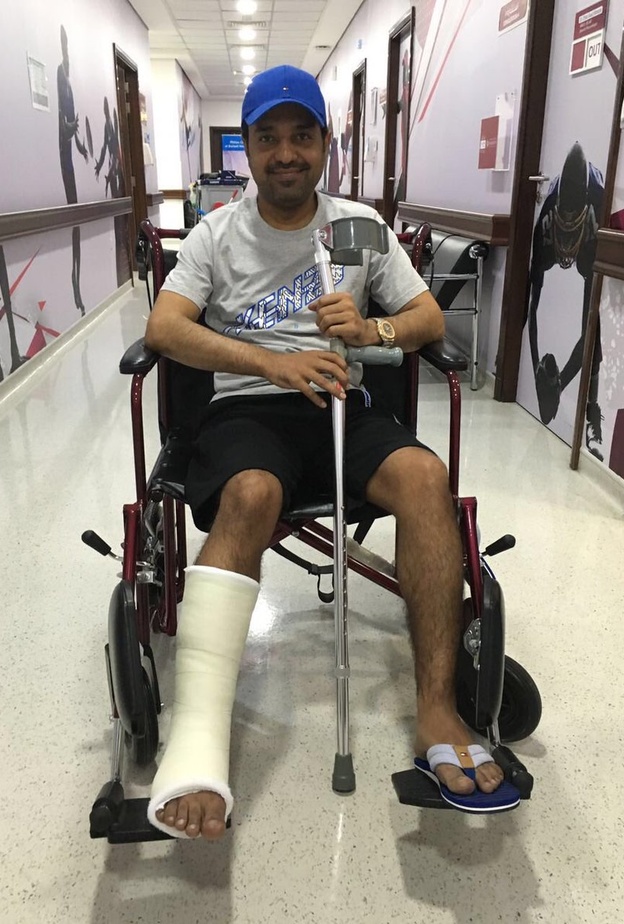 راشدالماجد بعد تعرض قدمه للكسر 