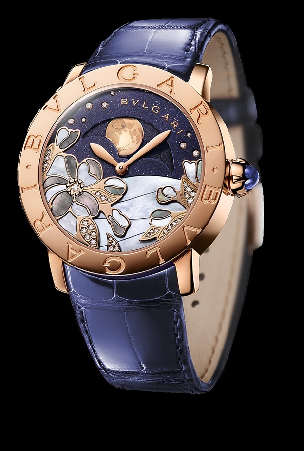 ساعة بولغاري من الذهب الوردي والماس والياقوت