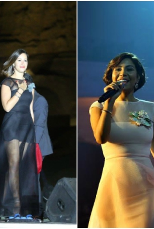 شيرين عبد الوهاب تعدل في فستان منة شلبي ليبدو اكثر احتشاما