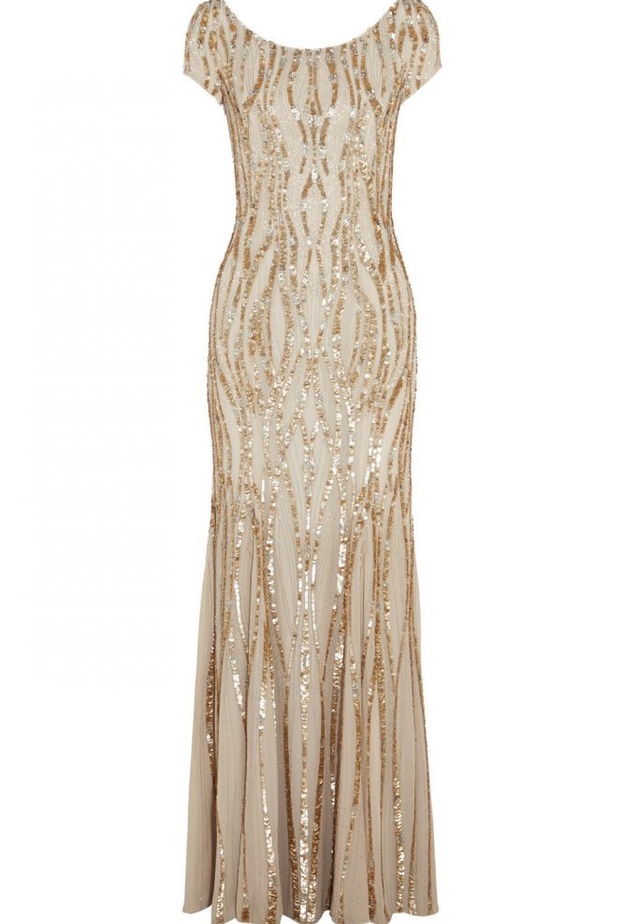 فستان طويل مرصع بالترتر البراق الذهبي من جيني باكهام Jenny Packham