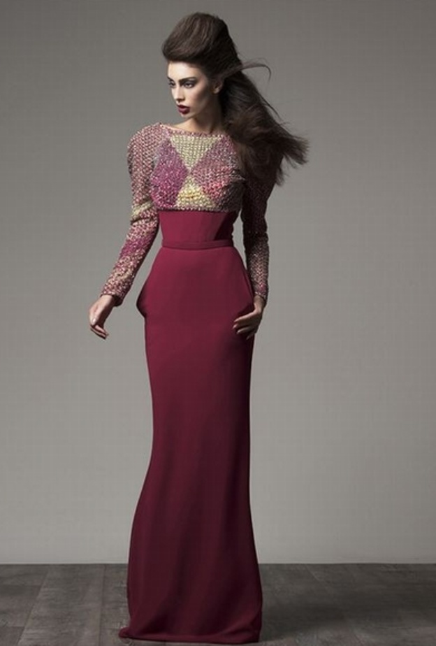 فساتين خطوبة باللون العنابي من مجموعة سعيد القبيسي لخريف و شتاء 2015