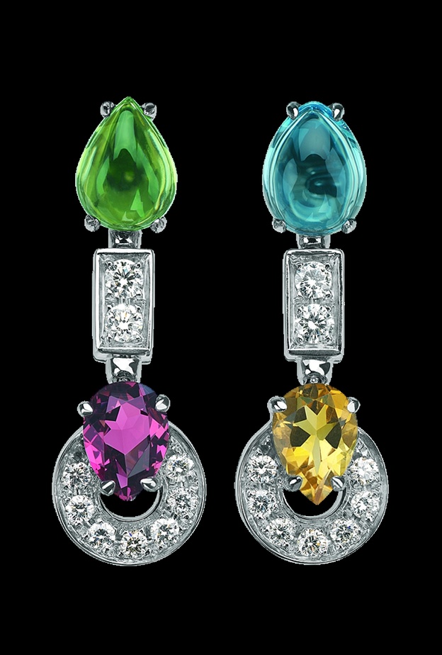 قرط بولغاري من الذهب الأبيض والزبرجد والتوباز والعقيق والكوارتز