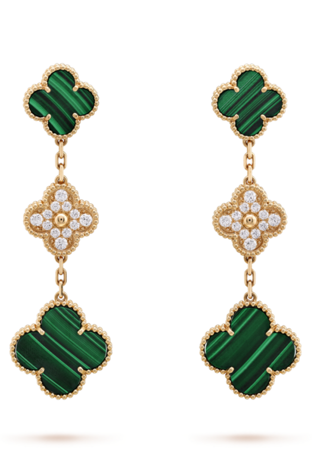 قرط فان كليف آند أربلز من الذهب الأصفر، المالاكيت والماس 