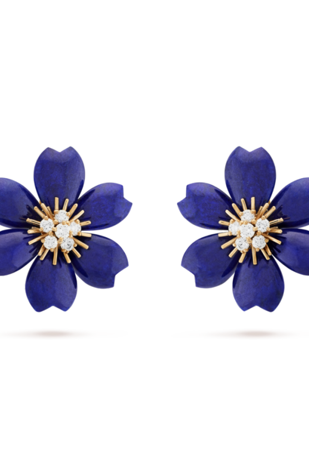 قرط فان كليف اند اربلز من الذهب الأصفر والماس واللازورد