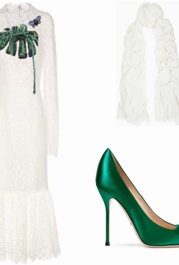 للمحجبات اطلالة فاخرة لعيد الأضحى في فستان من الدانتيل الأبيض من دولتشي أند غابانا