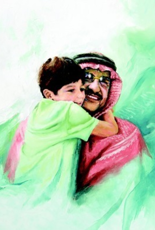 لوحة تشكيلية تعكس حنان و ابوة ولي العهد 