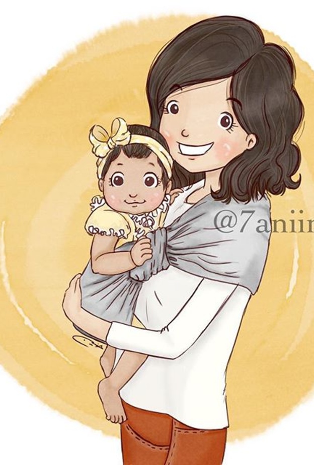 من رسومات حنين لها ولأبنتها